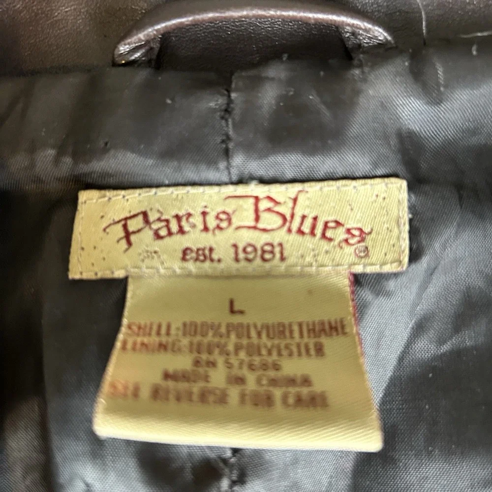 Paris Blues Vintage Faux Leather Jacket Womens Medium Brown Belted Pockets Retro